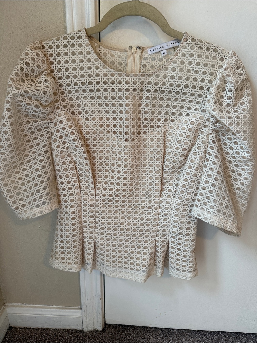 English Factory Neutral Eyelet Peplum Blouse